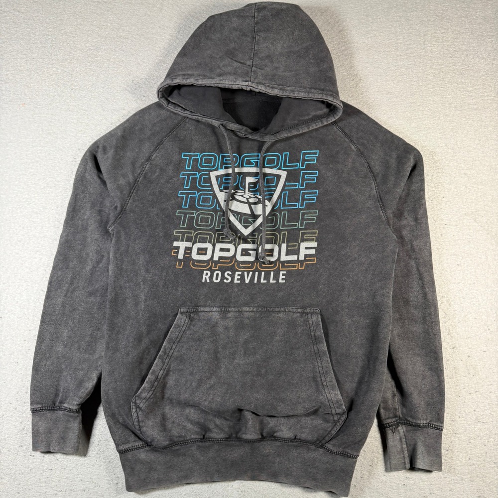 Topgolf Roseville Hoodie‎ Sweatshirt Pullover Men's Size S Acid Wash Graphic